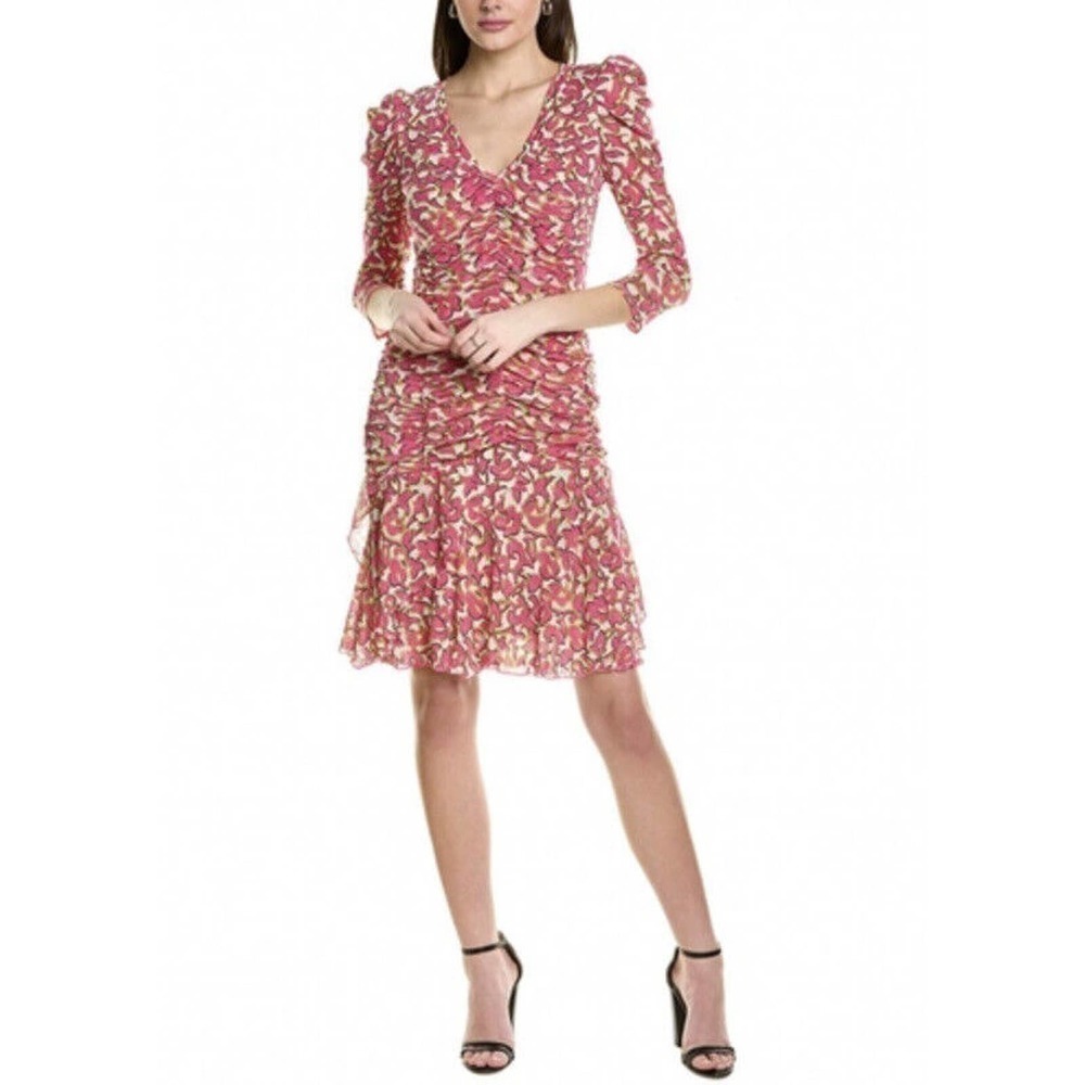 Diane Von Furstenberg Marcelle Dress Large L Pink Green White Mesh Knit